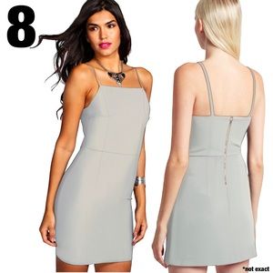 Square Strappy Grey Formal Sleeveless Mini Dress Gold Accent 8 MEDIUM